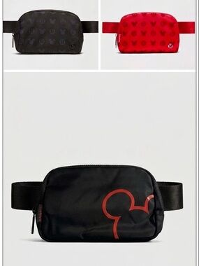 3x LOT lululemon athletica Disney Black Waist Pack bags Red Mickey Outline belt